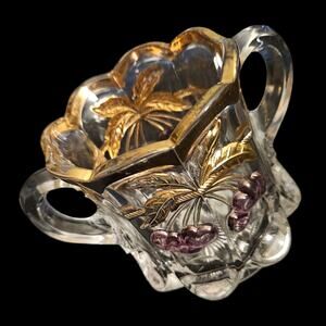 Northwood Cherry Cable Double Handle Sugar Bowl Gold Gilt Pressed Glass